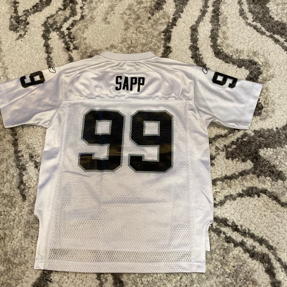 NFL youth size 10-12 medium warren sapp Oakland raiders jersey white reebok